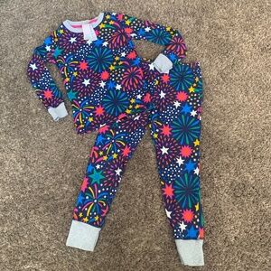 Boden Fireworks 2pc Snug Long John Pajamas Set 7Y Glow in Dark Cotton Pjs